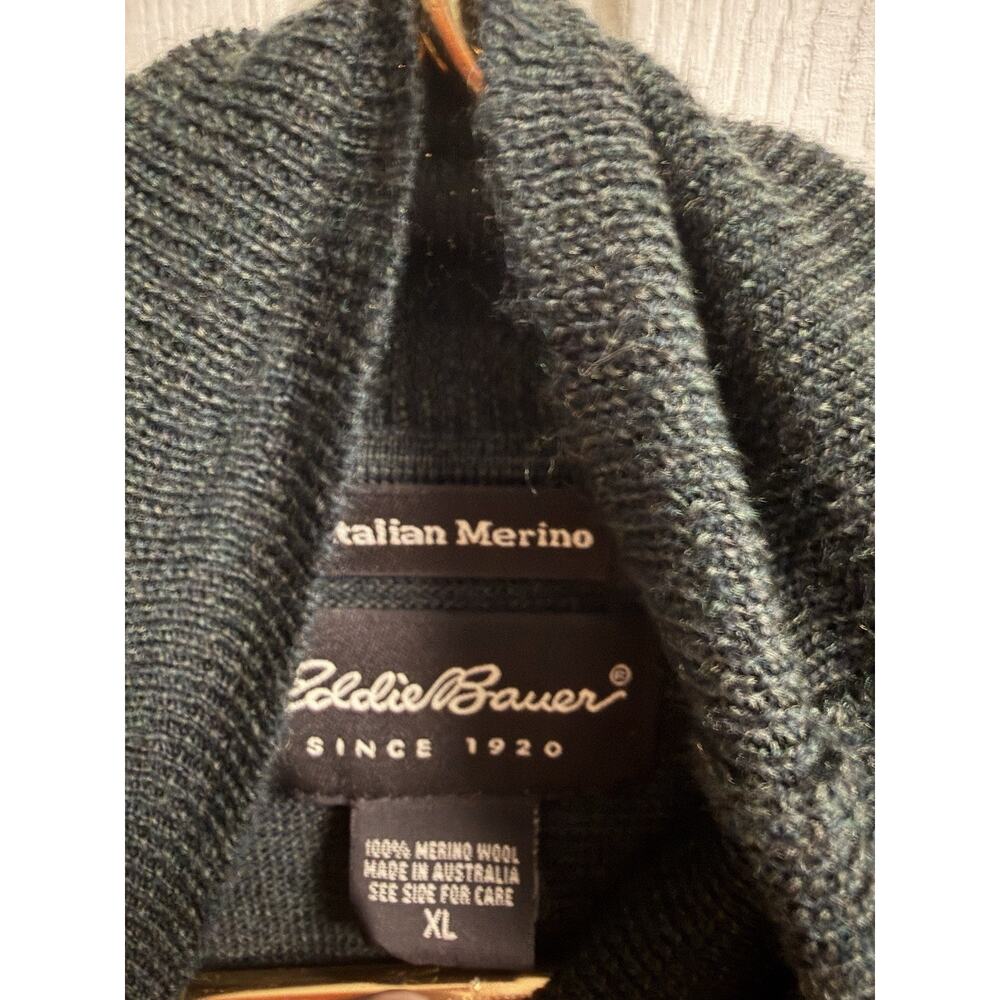 Men’s Green Eddie Bauer Sweater Large Turtleneck Merino Italian Wool 46w - Picture 5 of 6